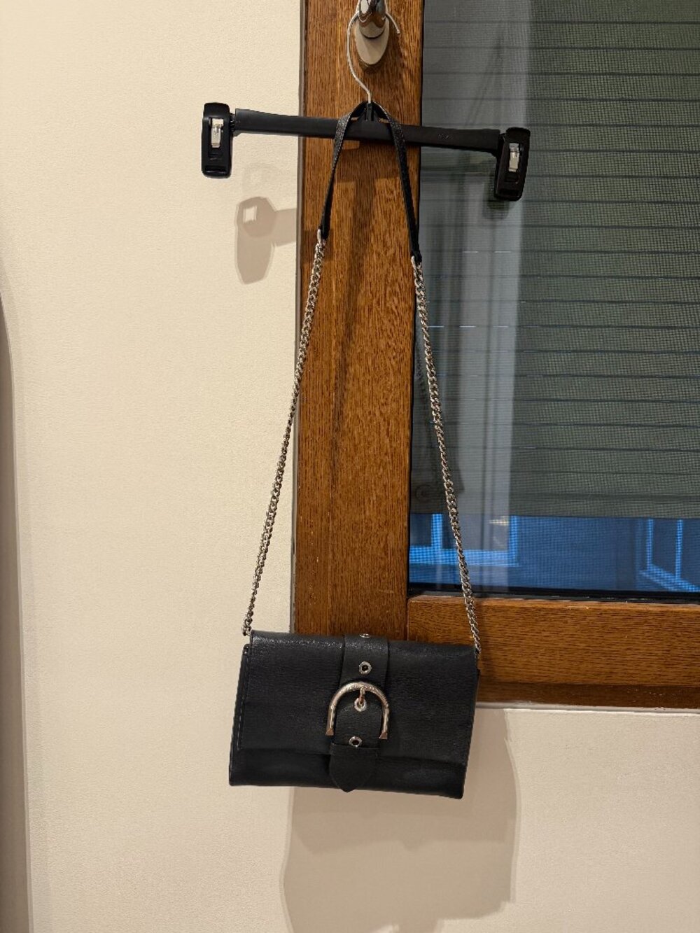 Henri Bendel Black Leather & Silver Chain Strap Bag